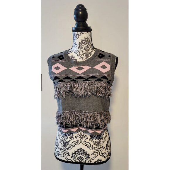 English Factory Sweaters - English Factory Mixed Media Sweater Vest  Women's Sz S Gray/Pink